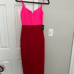 Express Vibrant Pink and Red Midi Dress
